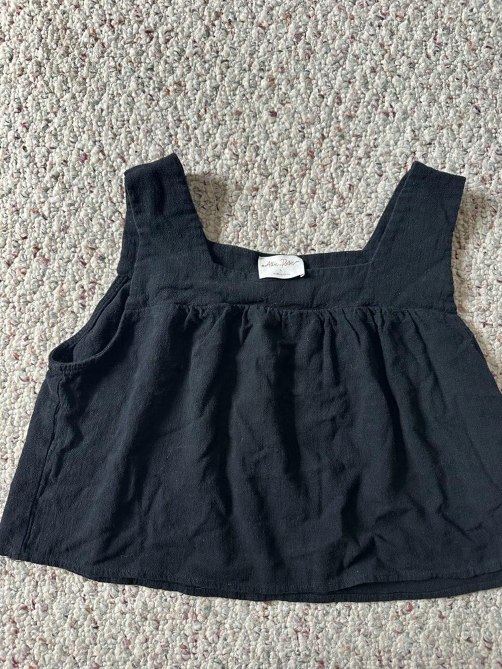 Black Square Neck Cropped Tank Top - Linen